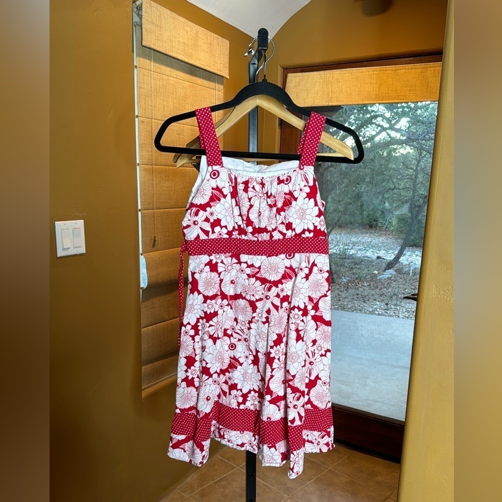 Bonnie Jean Red White Floral Polka Dot Dress Size 14